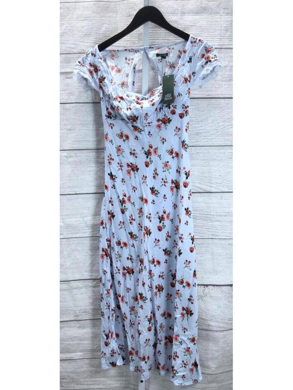 Wild Fable Light Blue Floral Flutter Cap Sleeve Maxi A-Line Dress Size XS